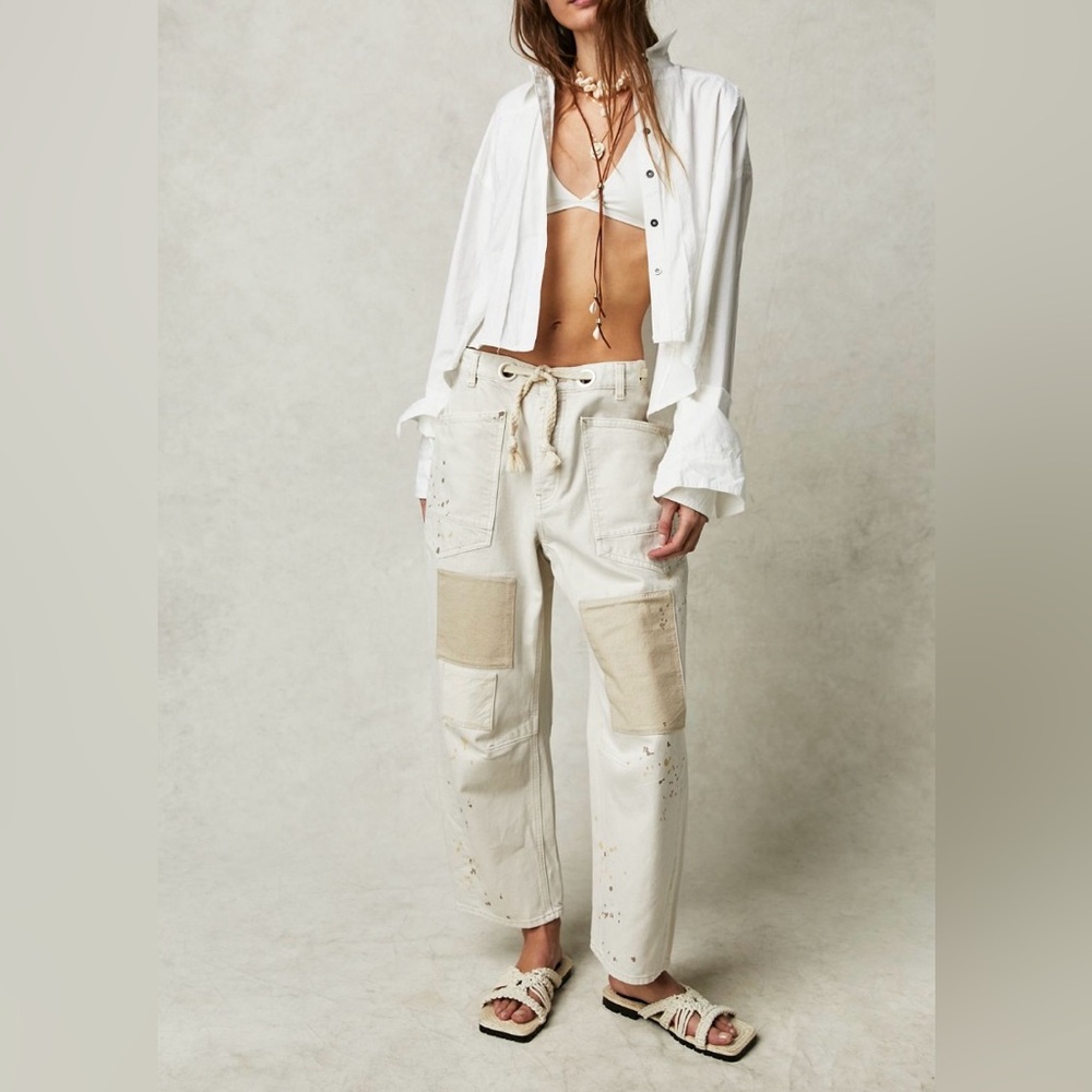 Free People We The Free Moxie Pull On Barrel Jeans White